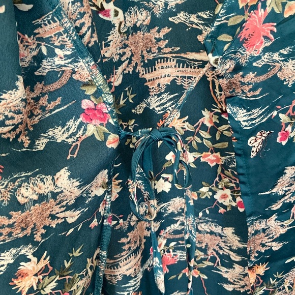 Jaase Japanese Kimono Floral Wrap Dress Size M Blue Pink White Green - Picture 12 of 14